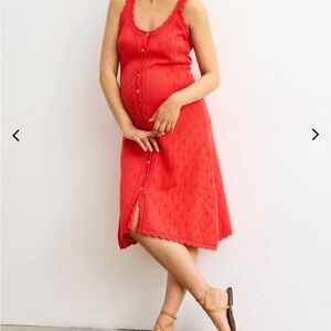 Hatch Red Button-Front Midi Dress